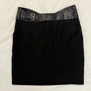 Saint Laurent Black Mini Pencil Skirt w/ Leather Waist | Size XS